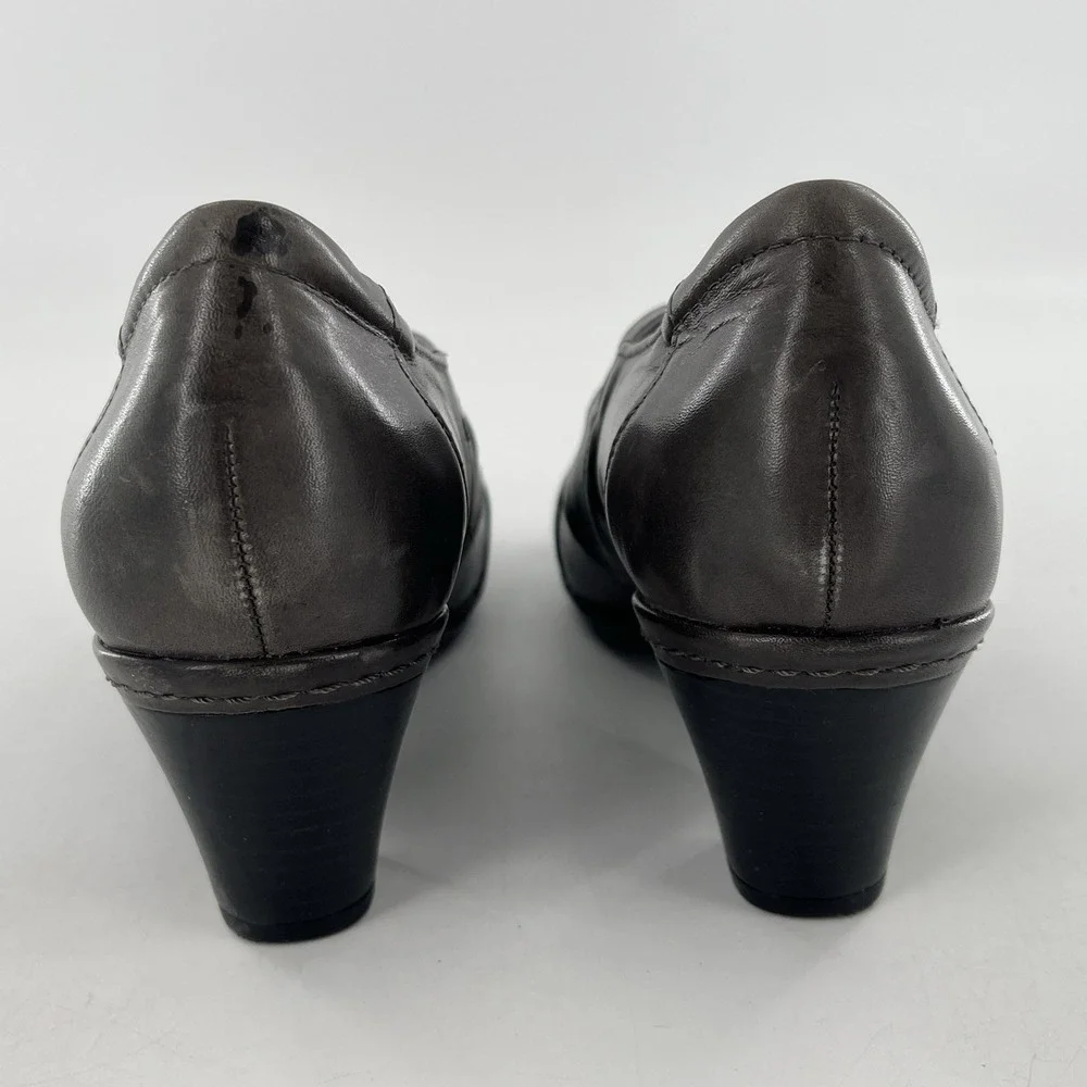 Cobb Hill New Balance Rockport Leather Women 7 Pump Taupe / Grey Ruched Mid Heel